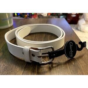 Chambers White Leather Woman's Belt 40" long Silver Buckle 1 1/4" Wide NEW